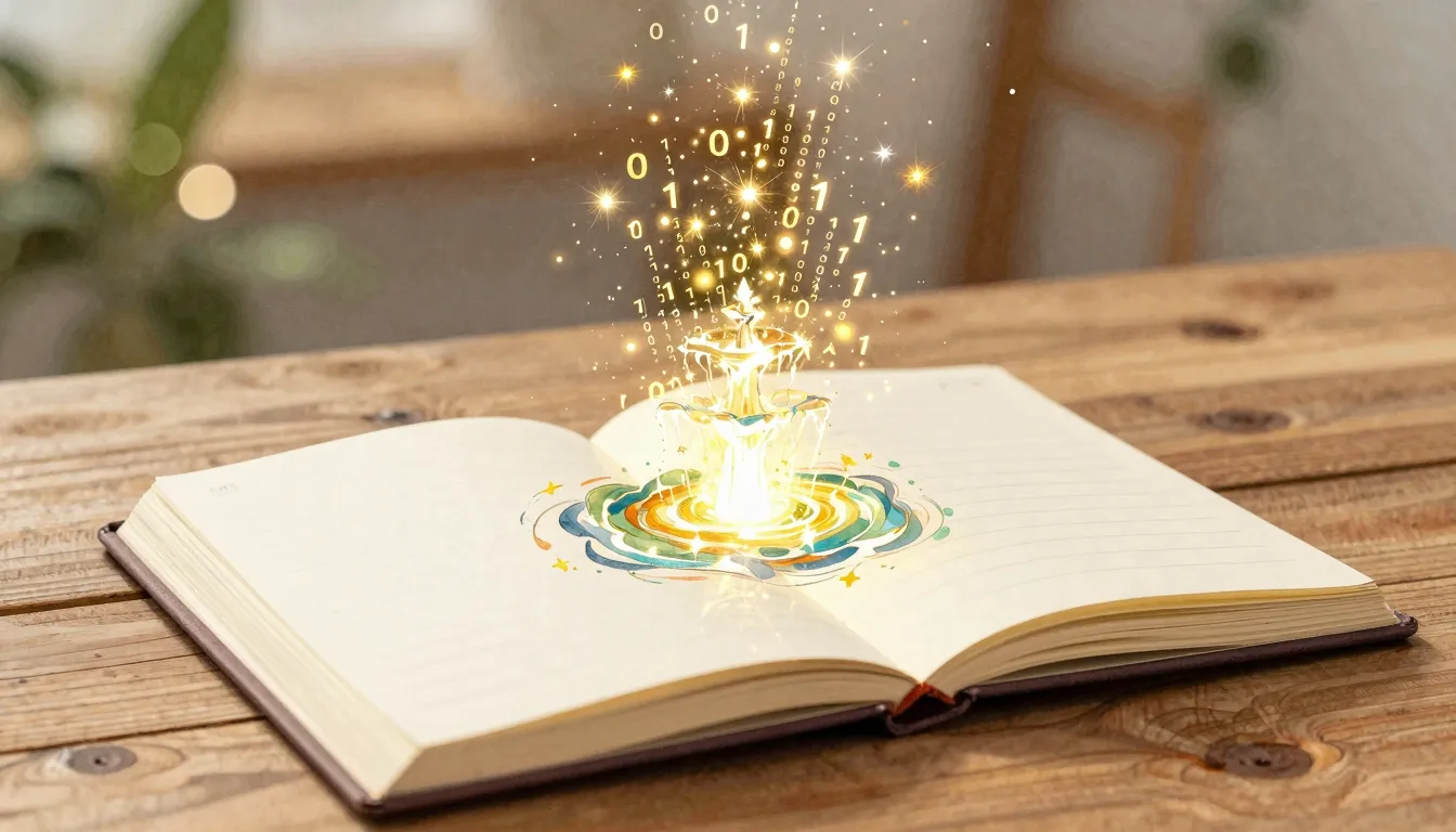 Watercolor style. A magical fountain of golden sparks and bi...