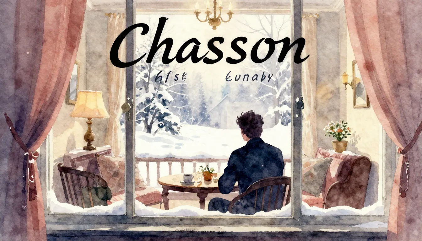 Vibrant watercolor style. Chanson album cover, snowy Februar...