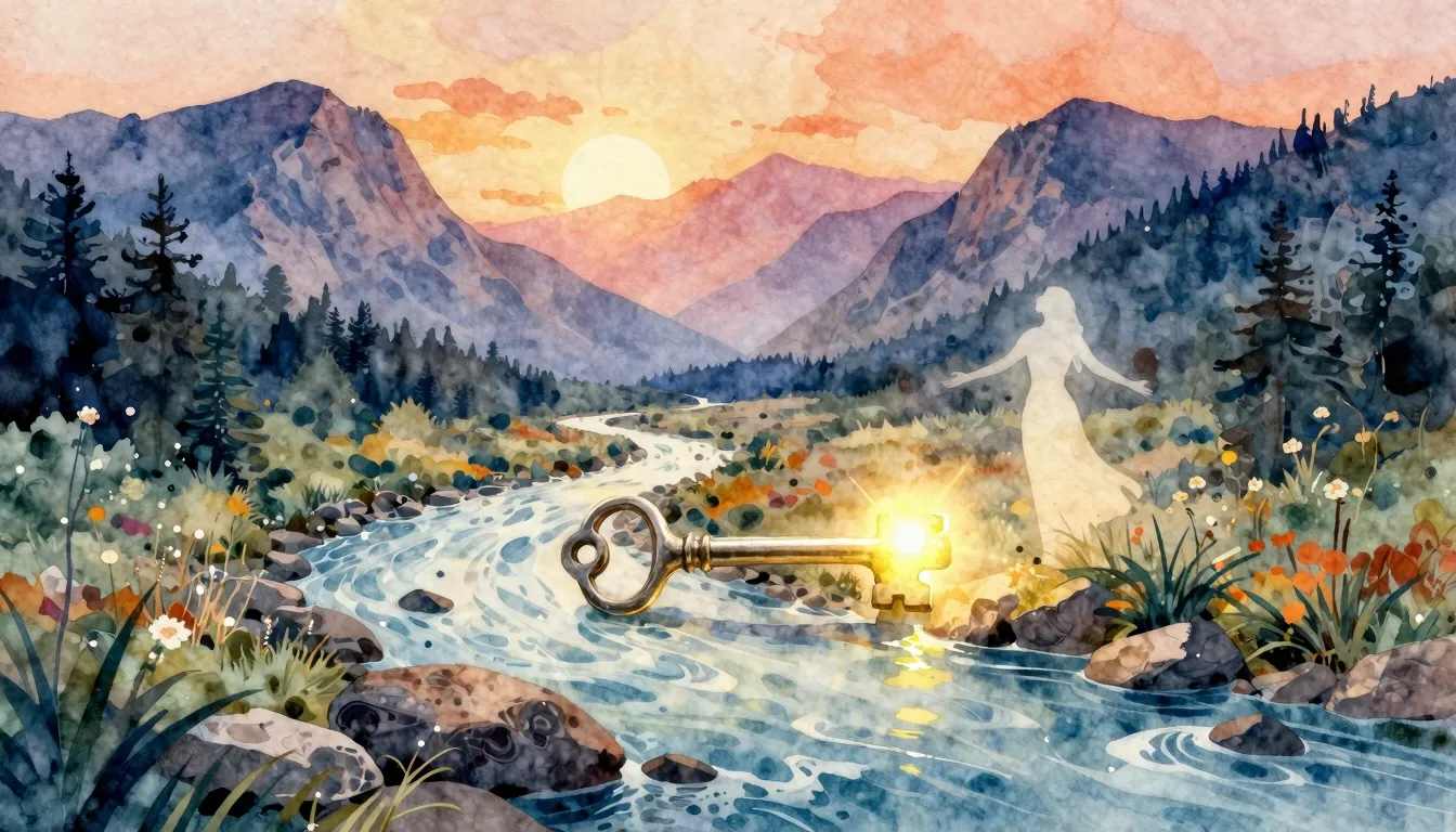 Vibrant watercolor style. Rock album cover. Serene mountain ...