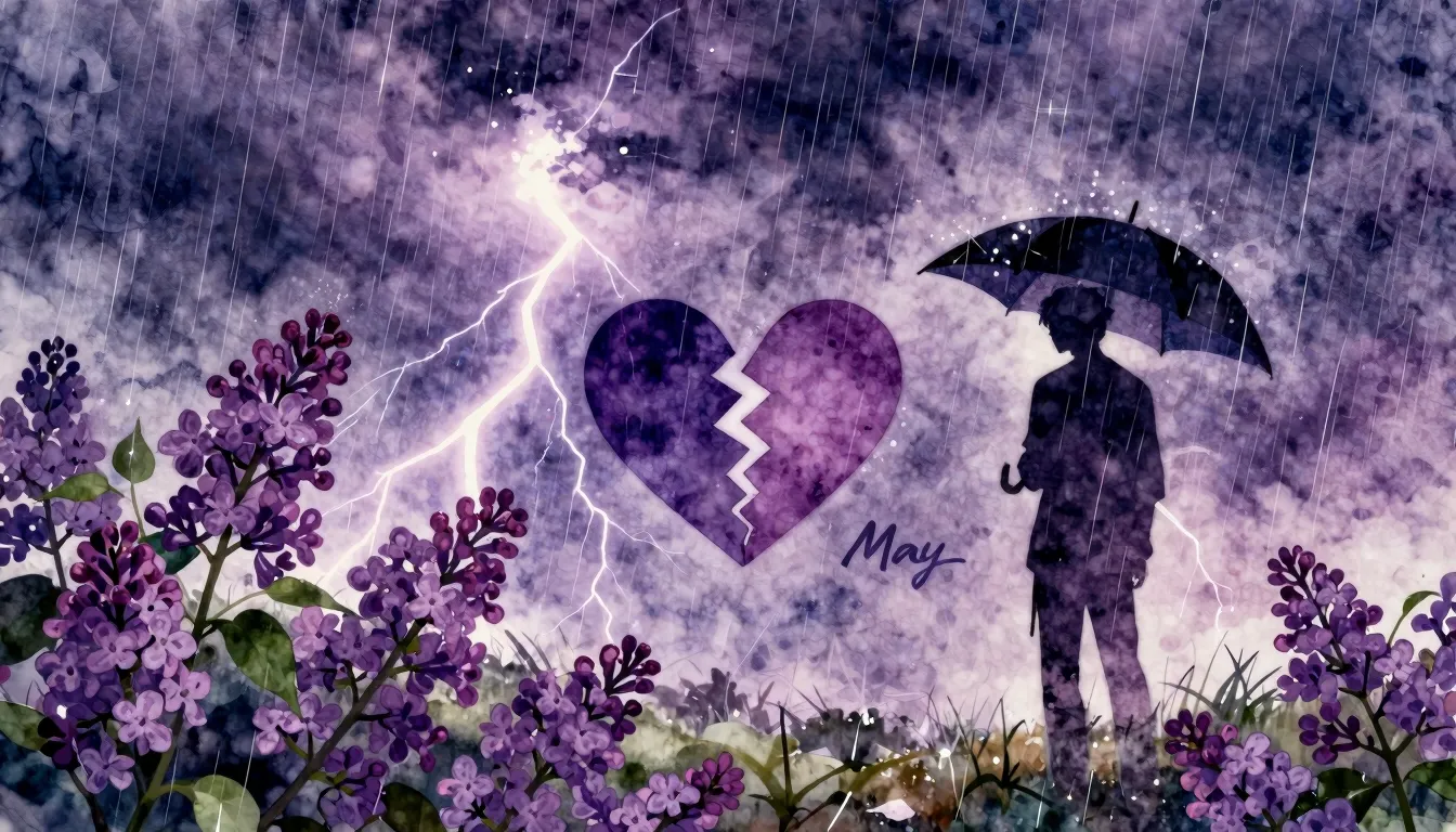 Vibrant watercolor style. K-Pop album cover, May thunderstor...