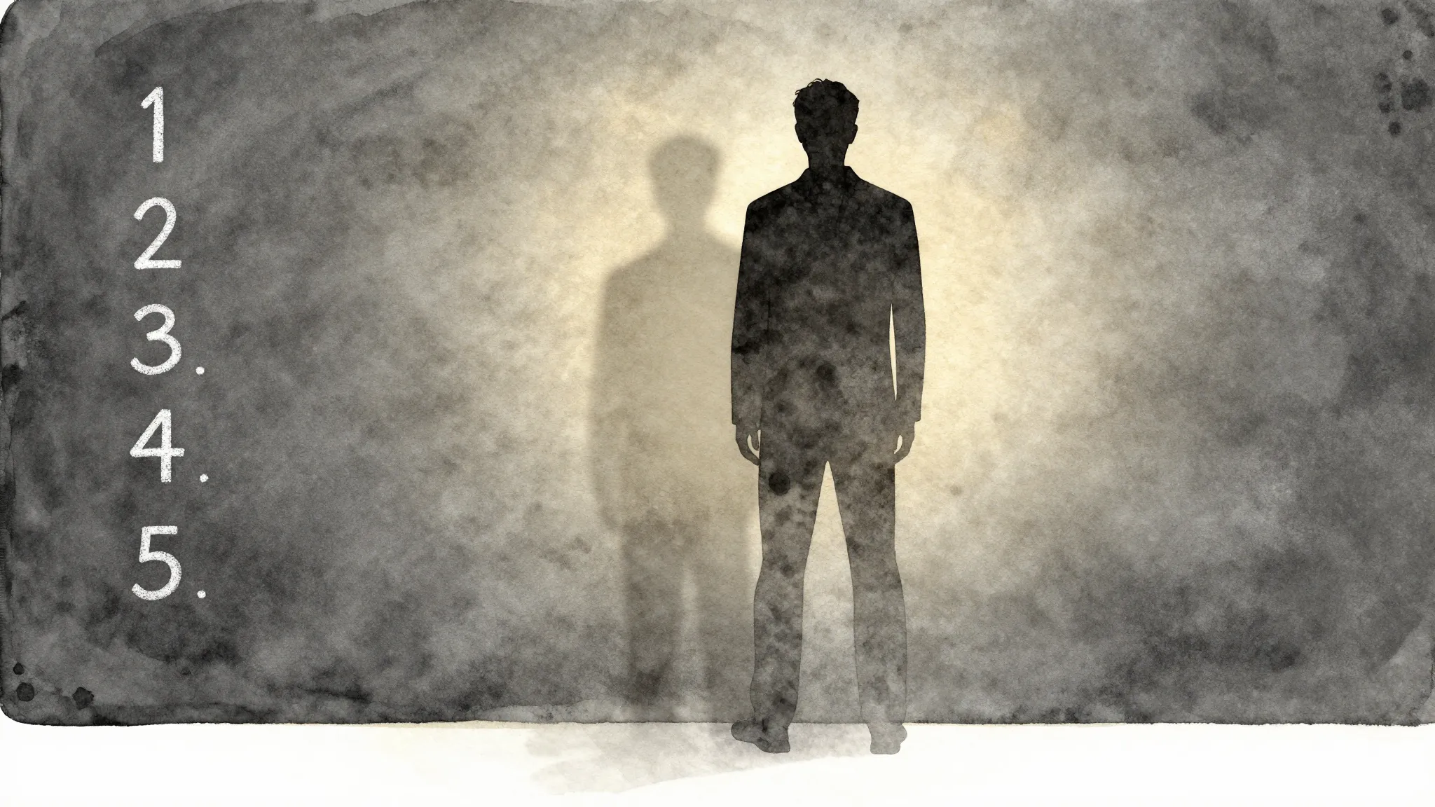 Watercolor style. A silhouette of a tall man standing next t...