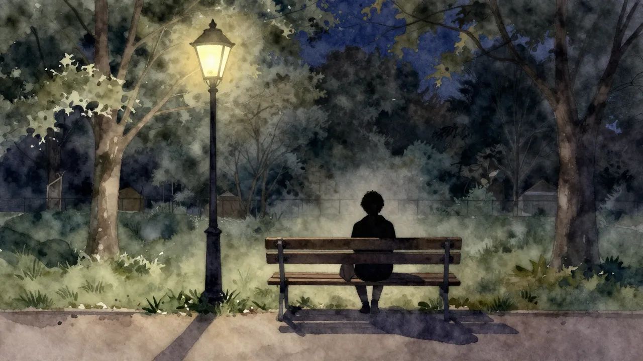 Watercolor style. A silhouette of a lonely person sitting on...