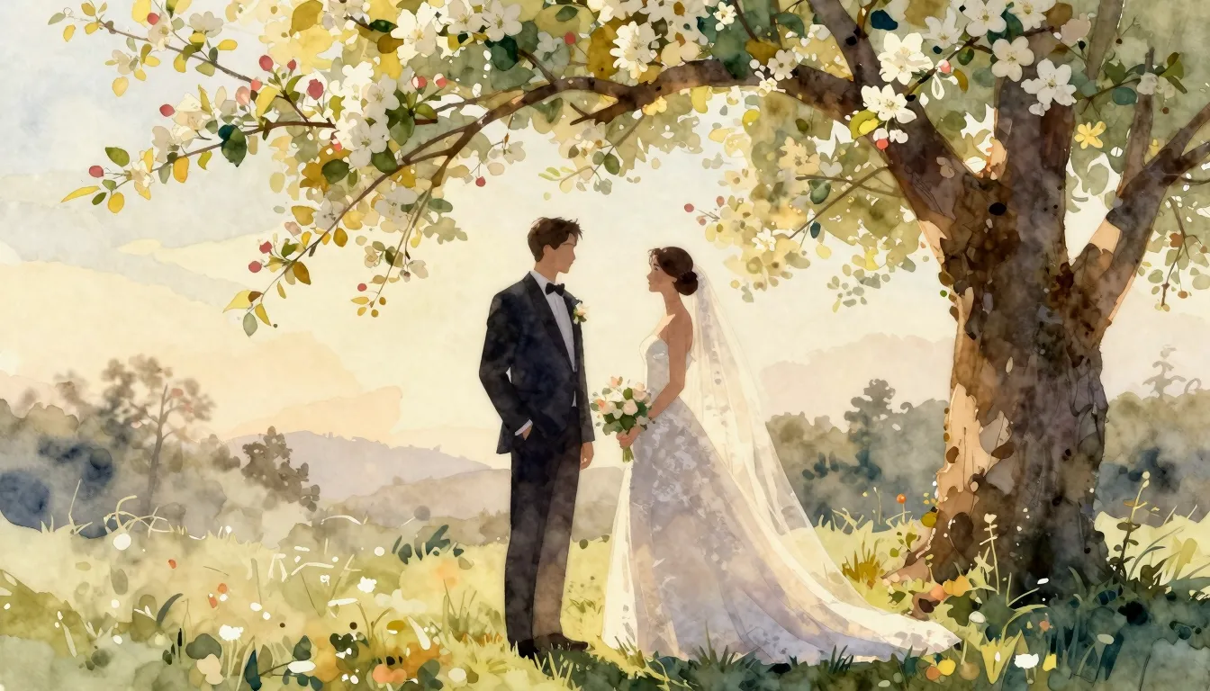 Watercolor style. Two elegant silhouettes of a bride and gro...