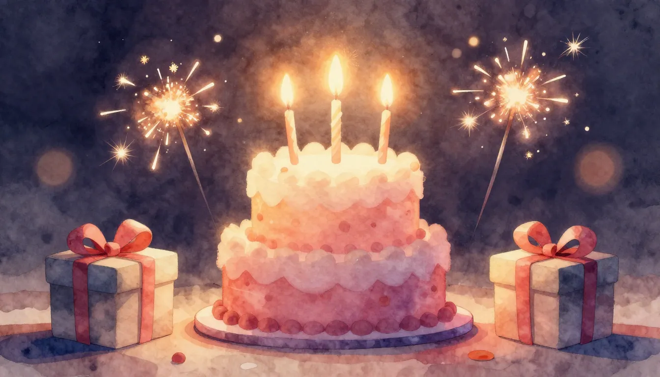 Watercolor style. A festive composition with a large birthda...