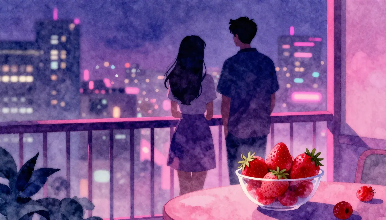 Watercolor style. A silhouette of a couple standing on a neo...