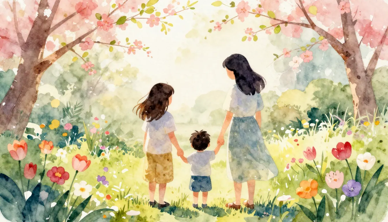 Vibrant watercolor style. A vibrant, joyful spring scene wit...