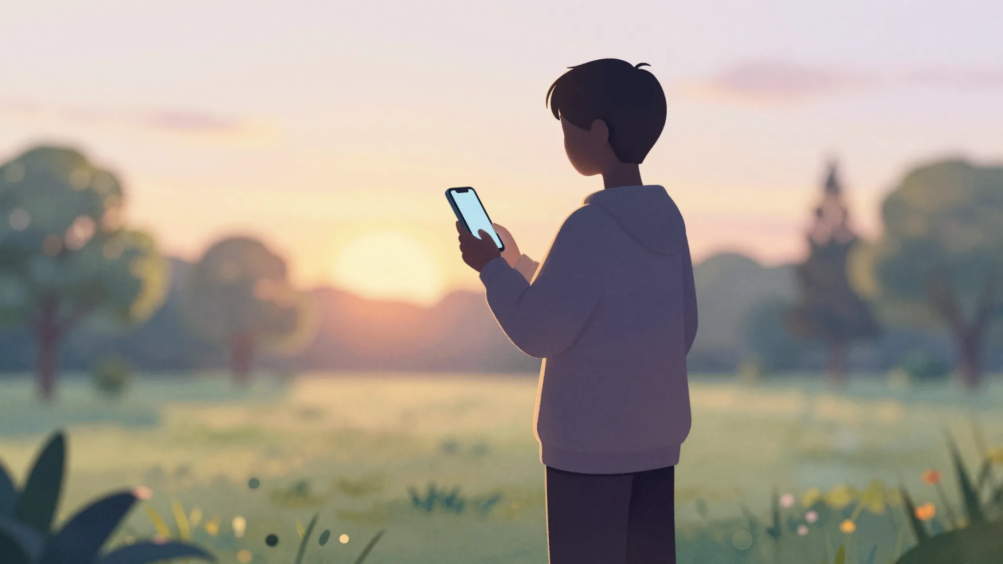 Watercolor style. A peaceful silhouette of a person holding ...