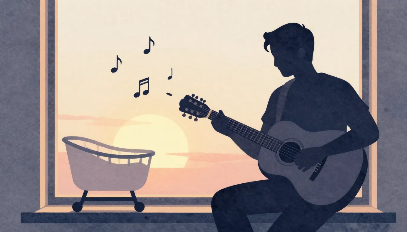 Watercolor style. A silhouette of a man playing an acoustic ...