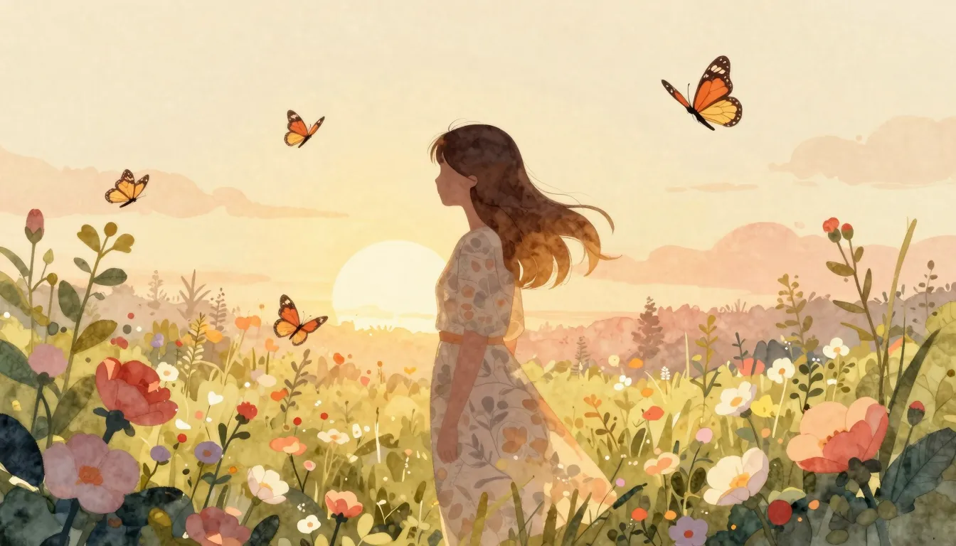 Watercolor style. A warm, cozy illustration of a female silh...
