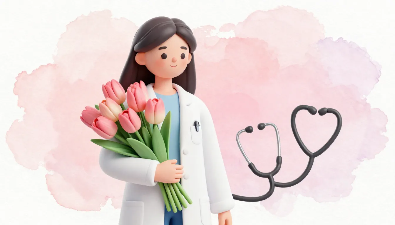 Watercolor style. A stylized silhouette of a female doctor i...