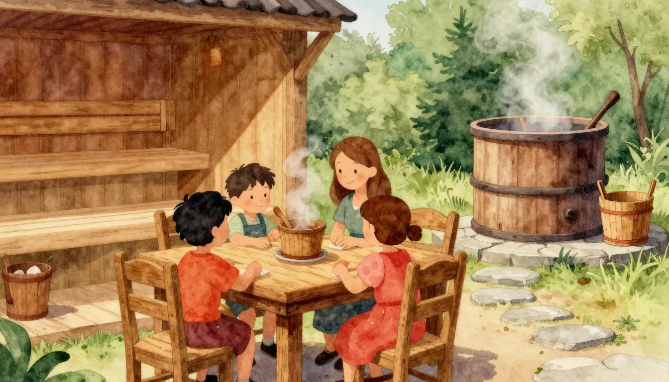 Vibrant watercolor style. A warm, cozy, and nostalgic illust...