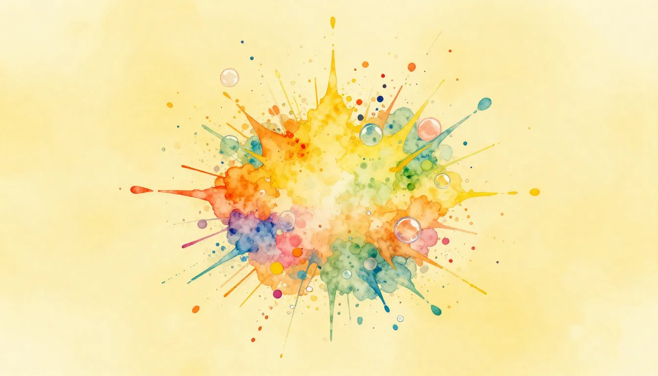 Watercolor style. A bright, abstract explosion of colorful s...
