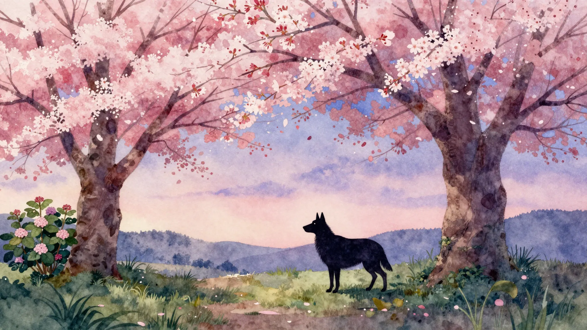 Vibrant watercolor style. A serene, melancholic ballad album...