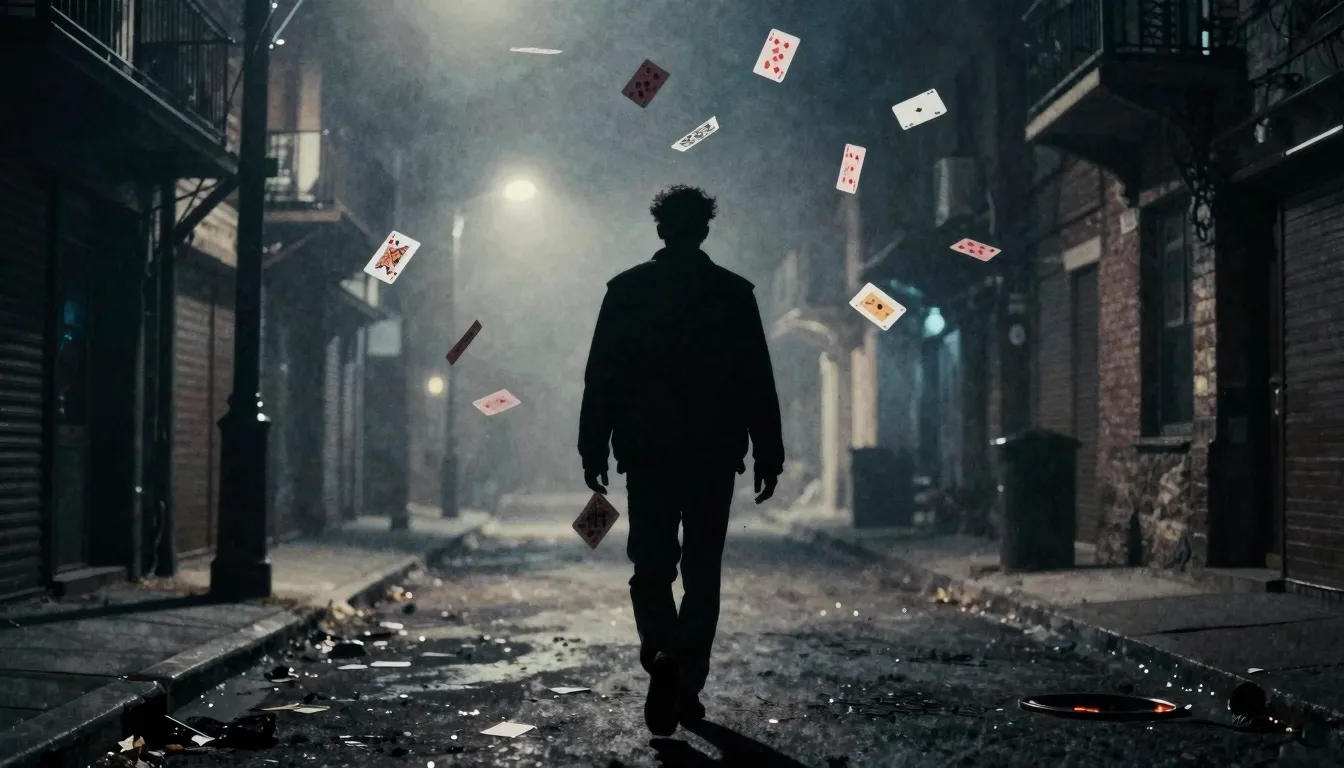 Watercolor style. Silhouette of a lone man walking down a fo...