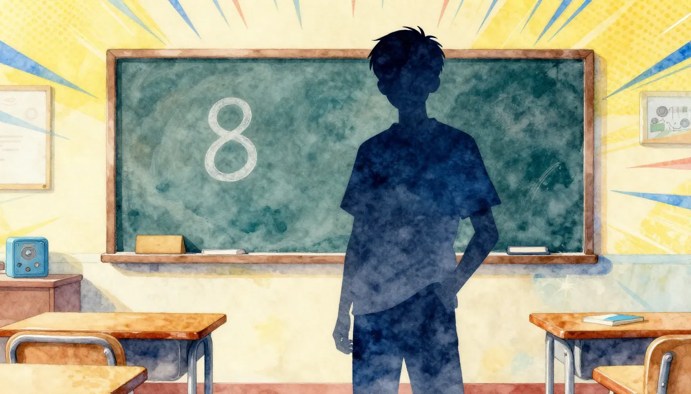 Watercolor style. A silhouette of a teenage boy standing con...