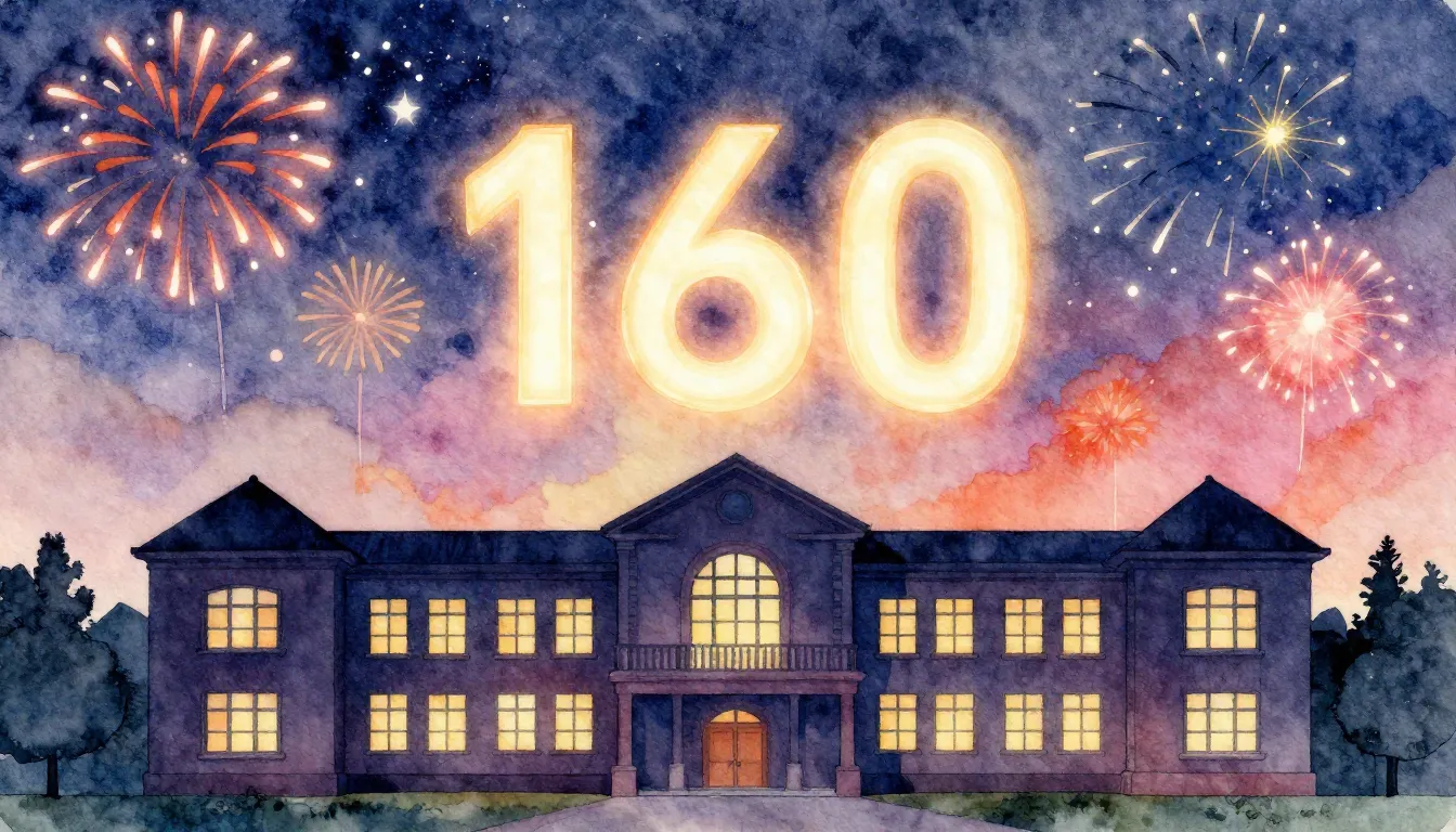 Watercolor style. A silhouette of a classic school building ...