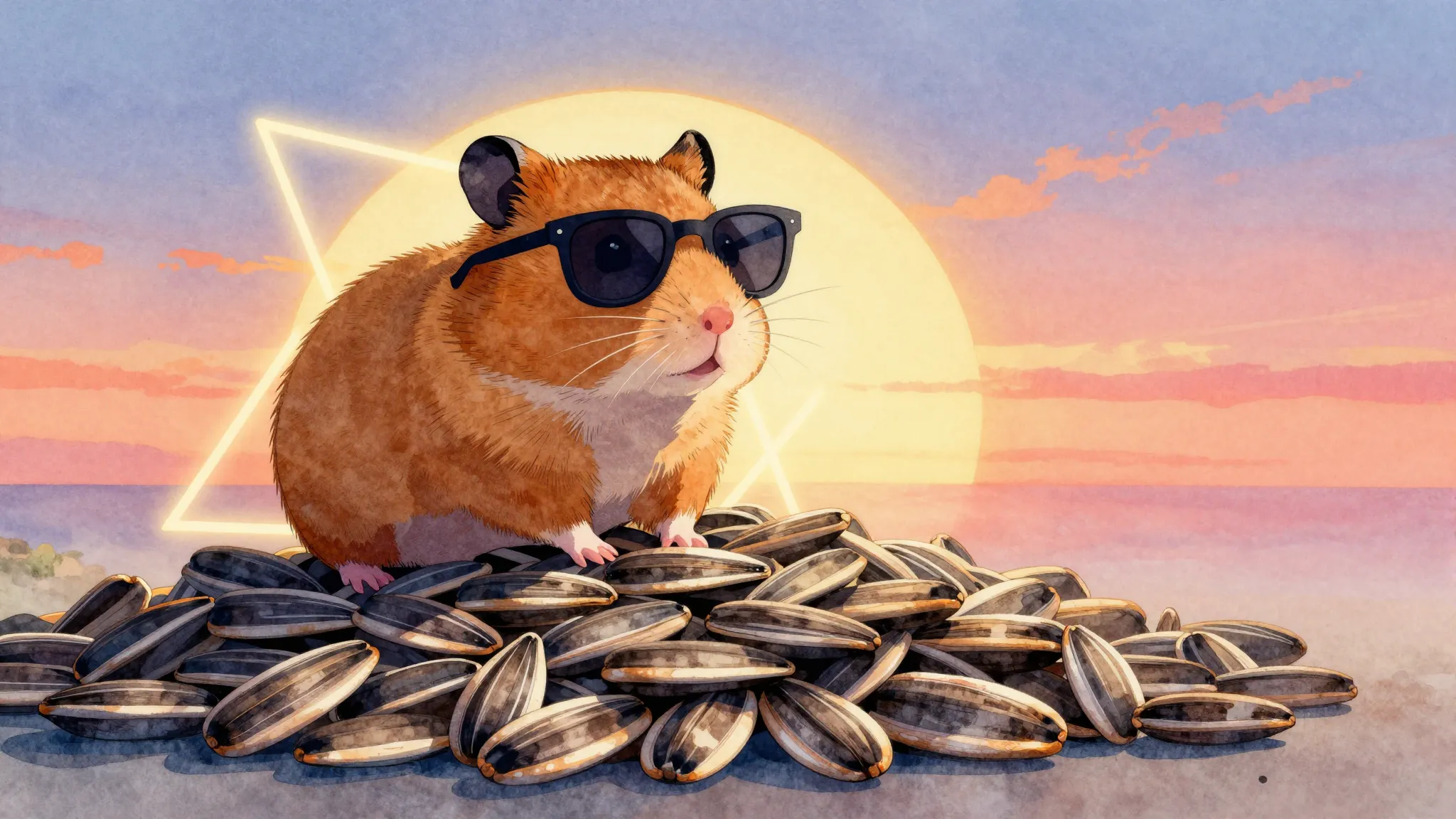Watercolor style. A stylized silhouette of a hamster wearing...
