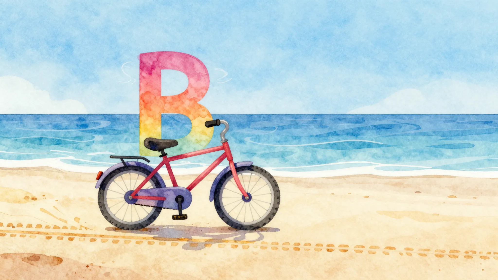 Vibrant watercolor style. Children's song. A stylized letter...