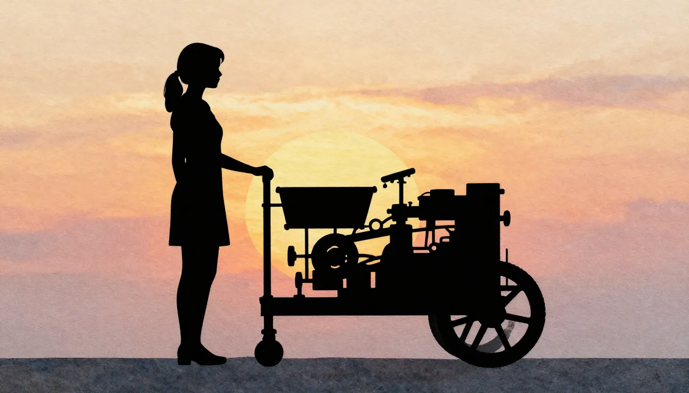 Watercolor style. Silhouette of a woman standing next to a v...