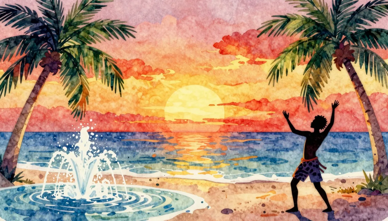 Vibrant watercolor style. Reggae album cover. Warm, festive,...