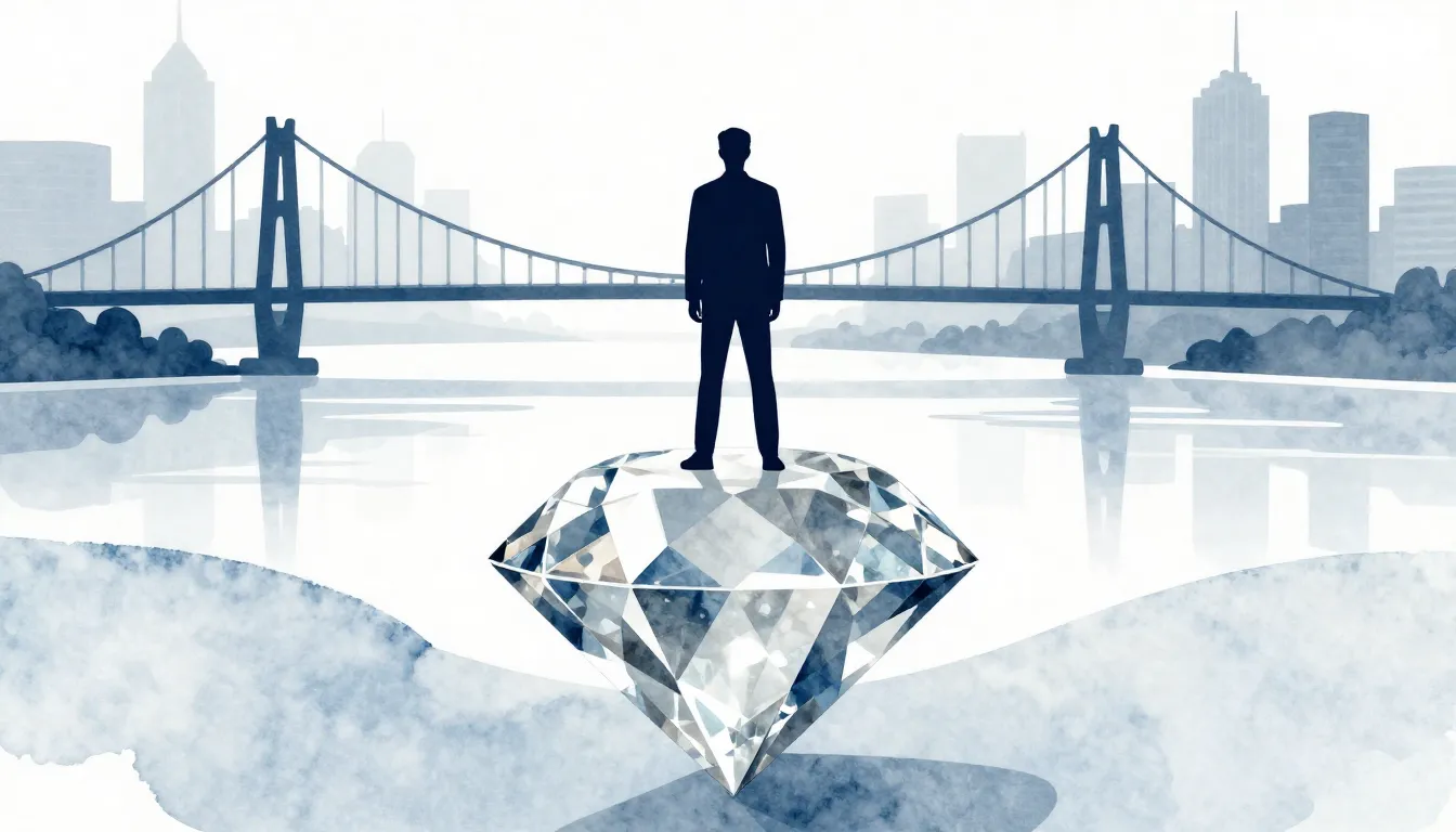 Watercolor style. A silhouette of a man standing on a giant ...