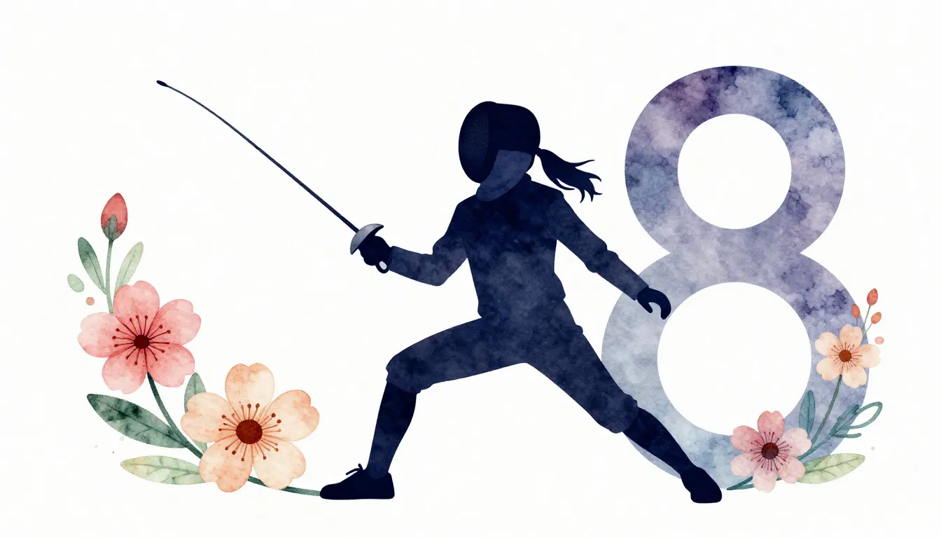 Watercolor style. A silhouette of a girl holding a fencing f...