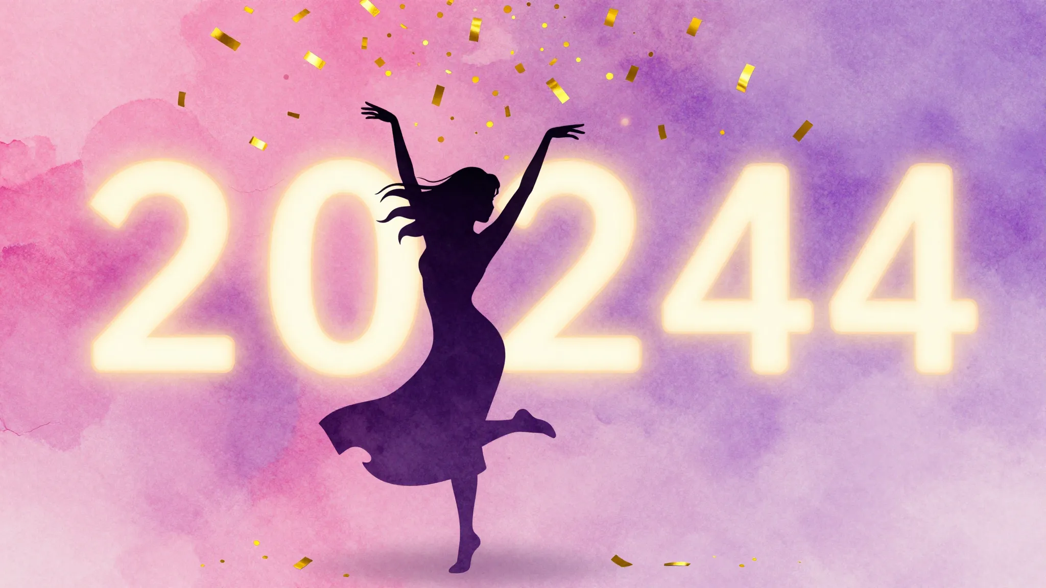 Watercolor style. A silhouette of a woman dancing under a sh...