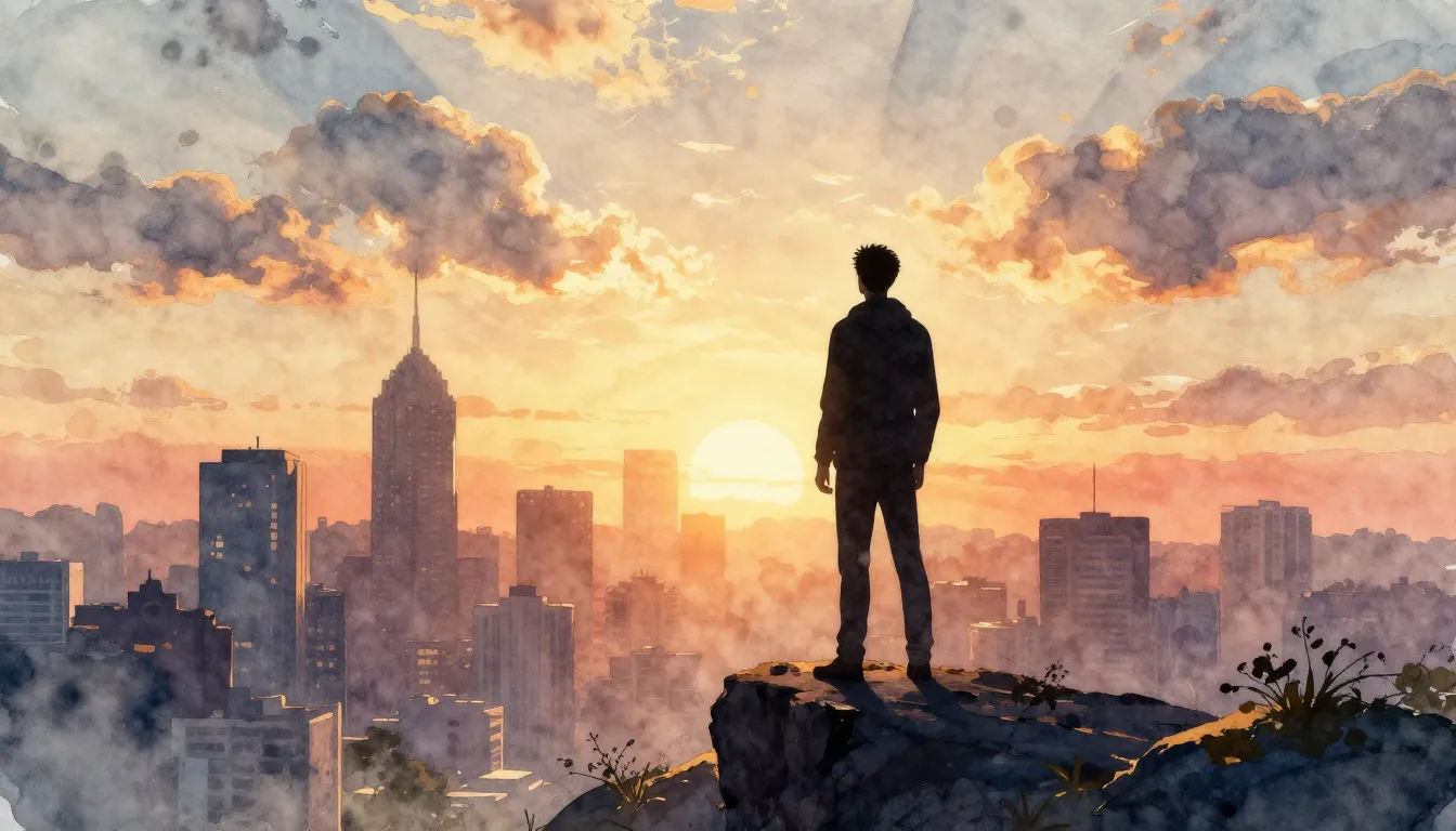 Watercolor style. Silhouette of a visionary man standing on ...