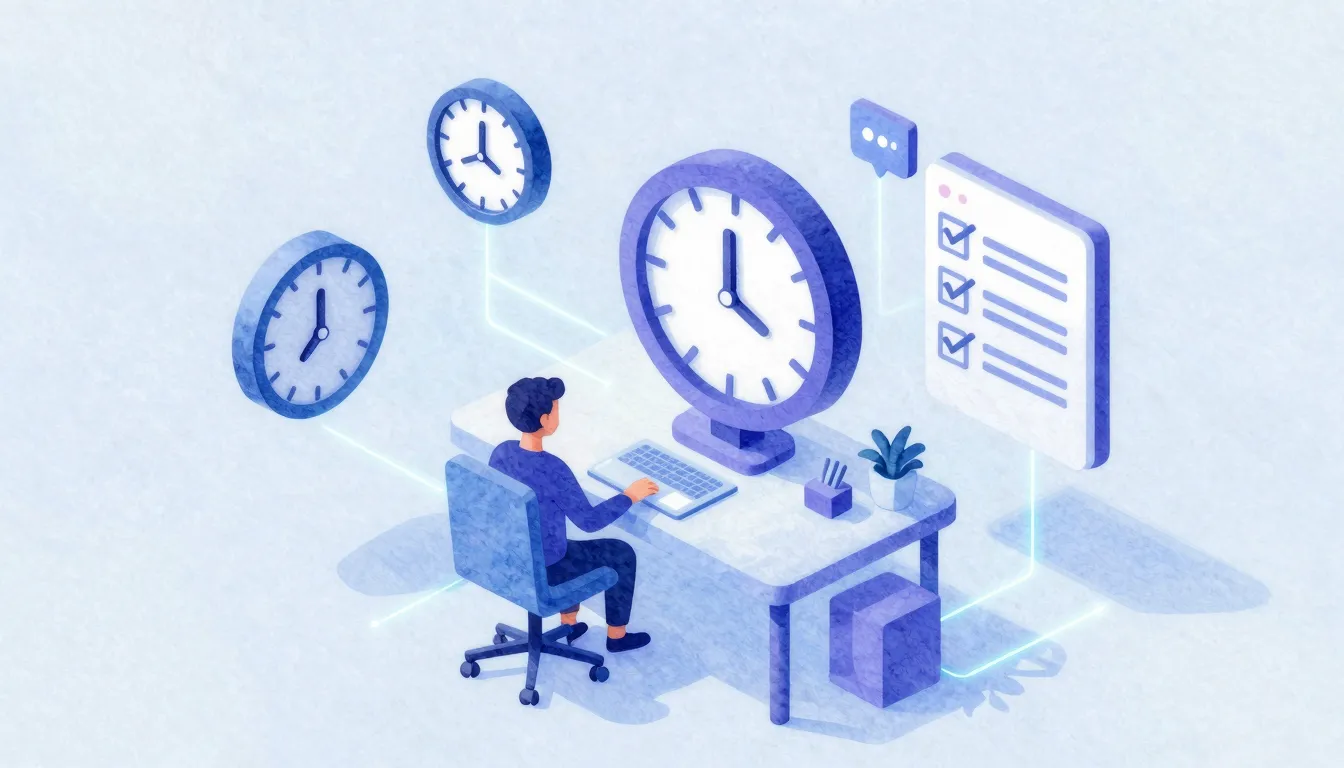 Watercolor style. Futuristic digital workspace with floating...