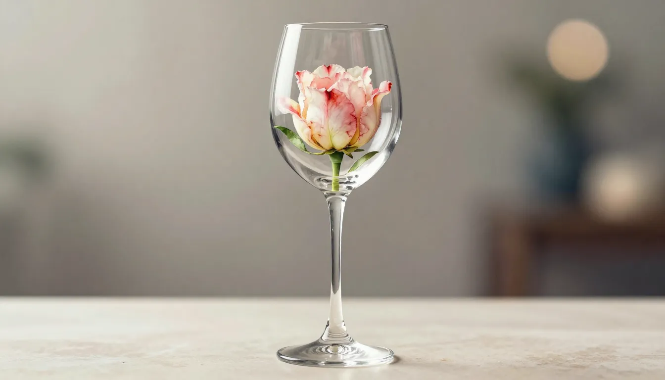 Watercolor style. Elegant 650ml wine glass shaped like a blo...