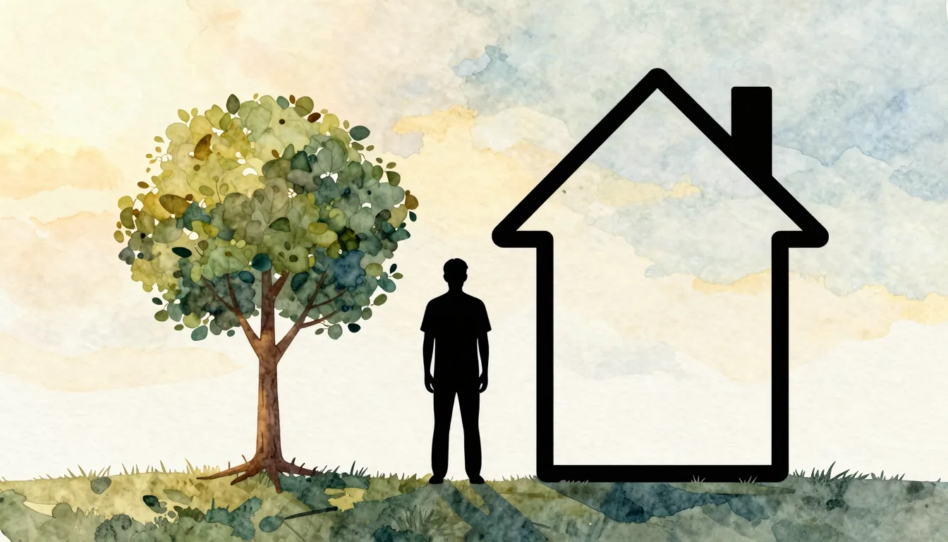 Watercolor style. A minimalist silhouette of a man standing ...