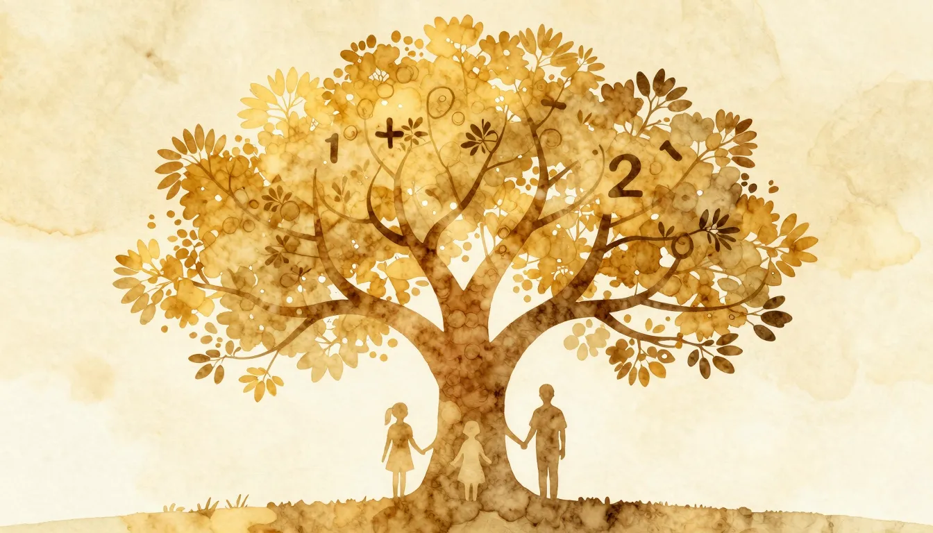 Watercolor style. A silhouette of a large family tree with n...