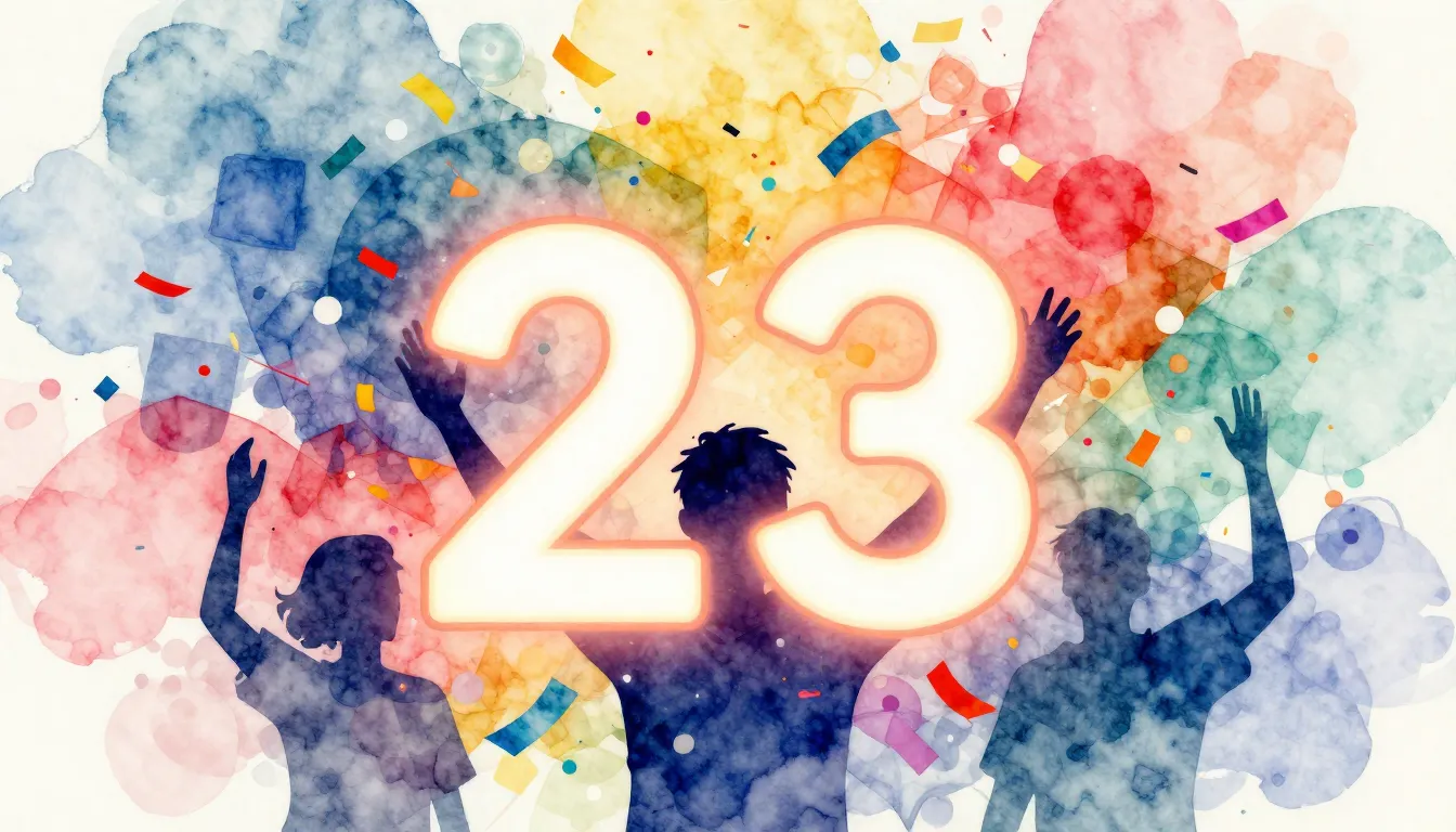 Watercolor style. A silhouette of a person celebrating, surr...