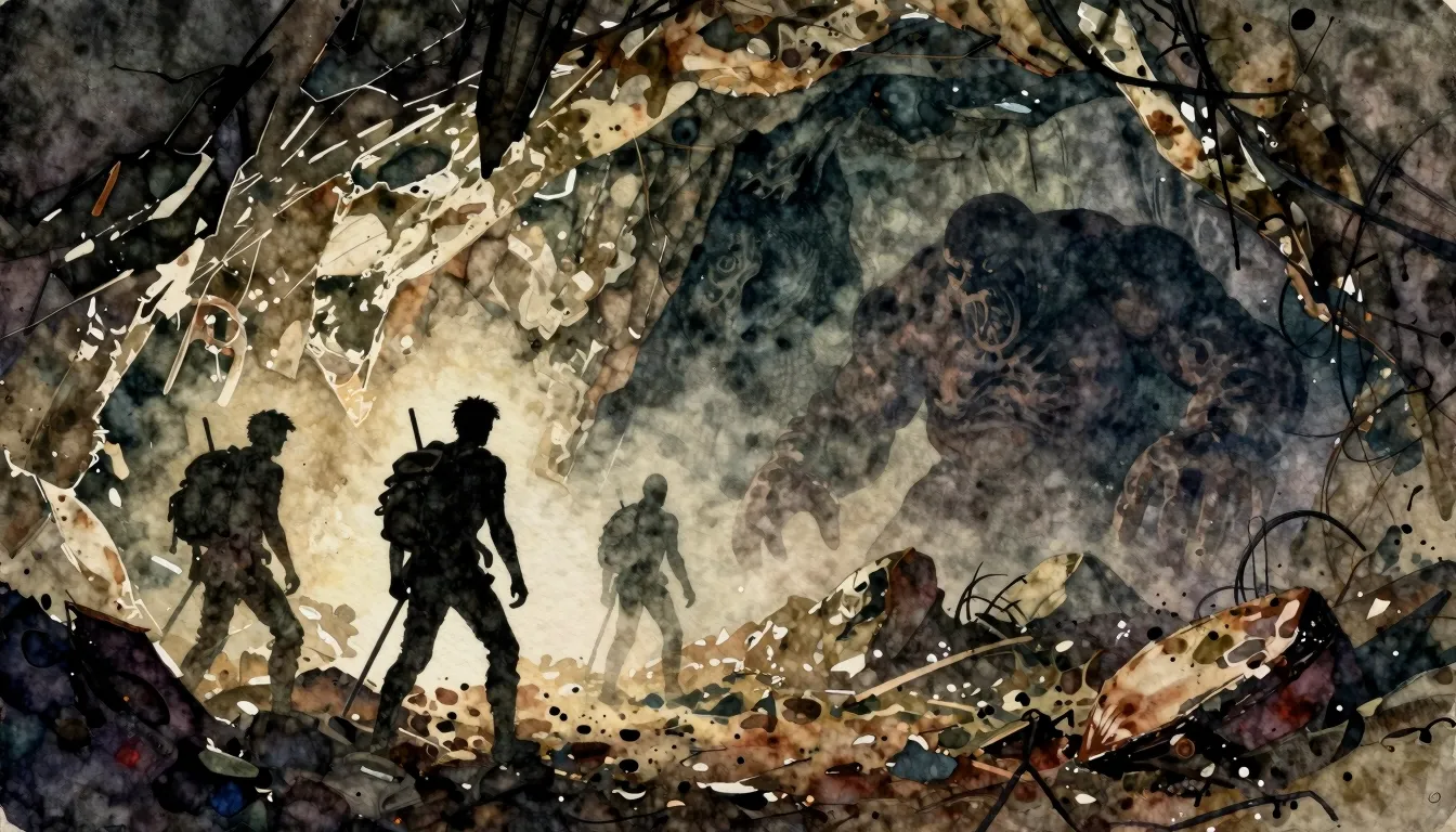 Vibrant watercolor style. Grunge rock album cover. Dark, gri...
