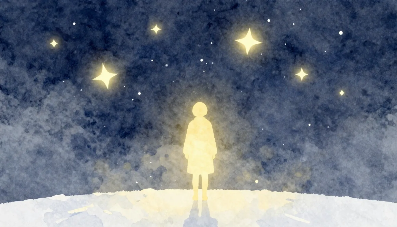Watercolor style. A silhouette of a person standing under a ...