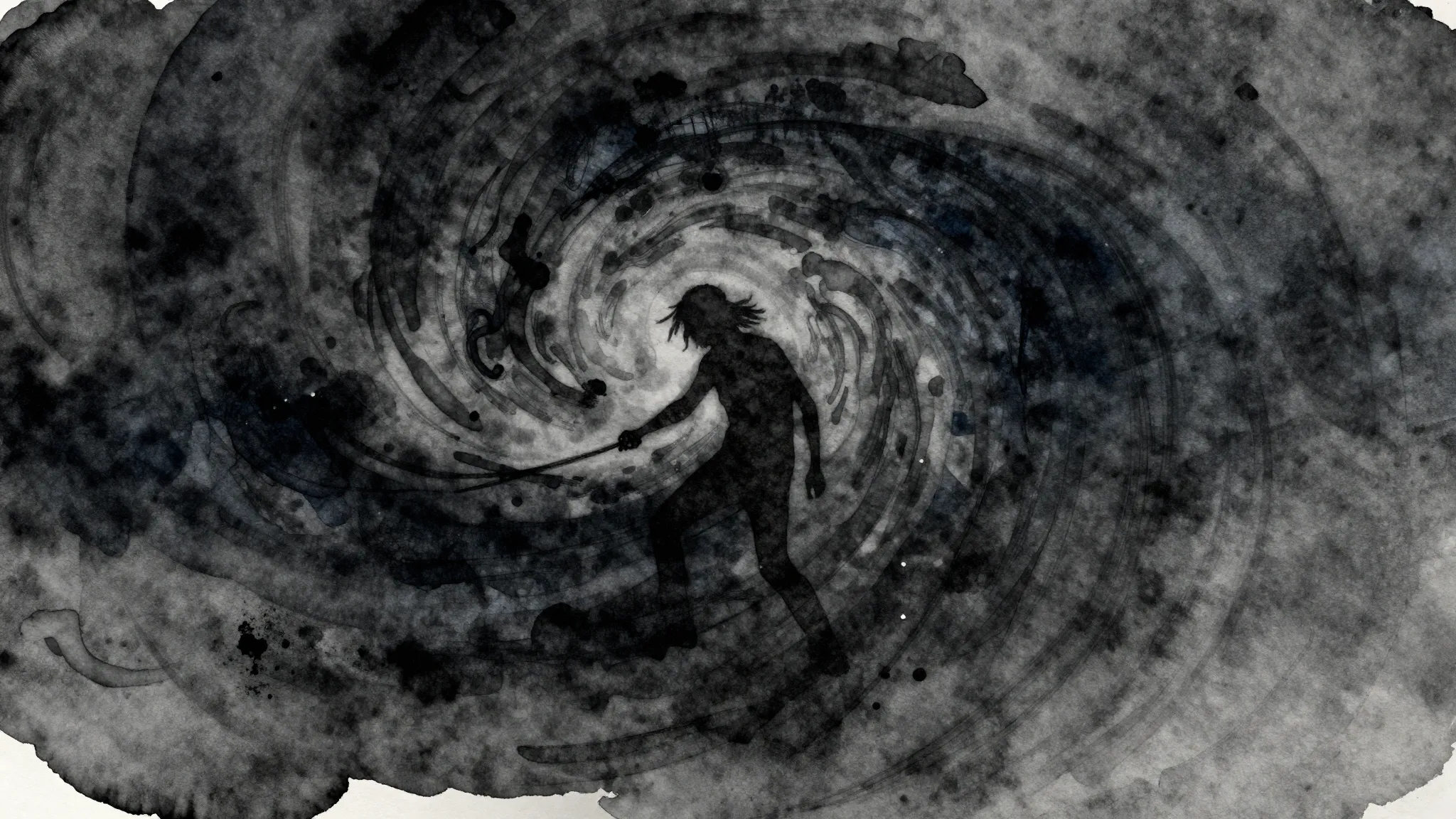 Watercolor style. Dark abstract background, silhouette of a ...