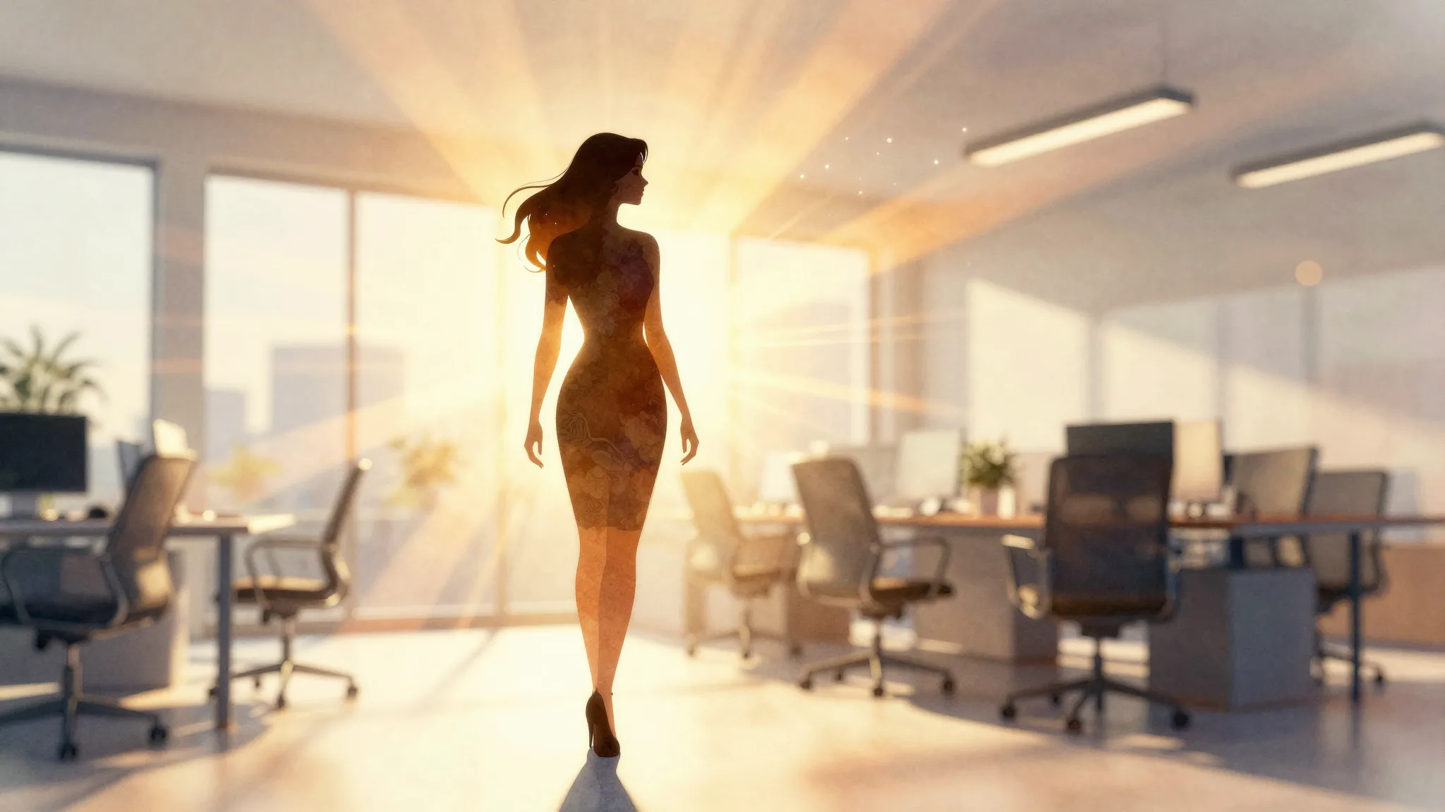 Watercolor style. A silhouette of a graceful woman standing ...