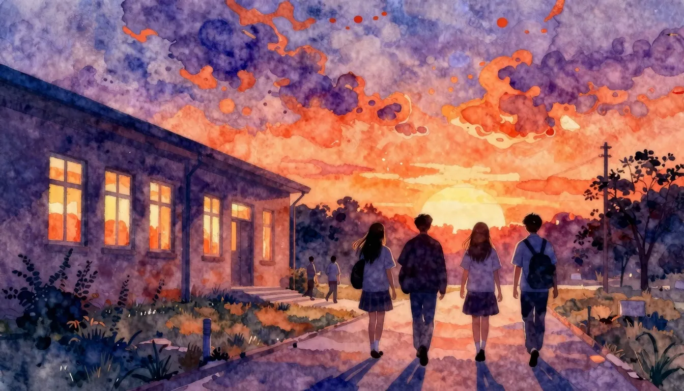 Vibrant watercolor style. Rock ballad album cover. A silhoue...
