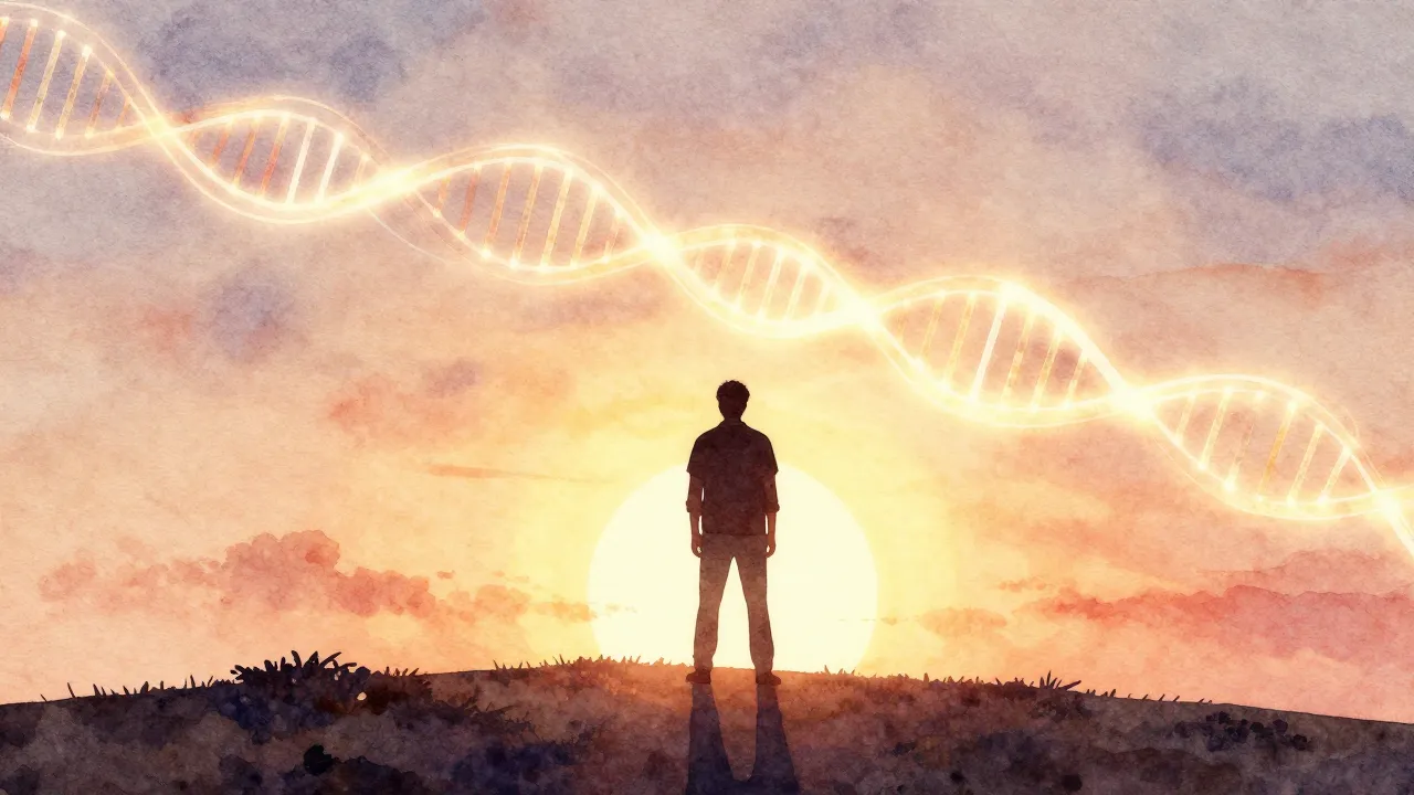 Watercolor style. Silhouette of a man standing on a hill loo...