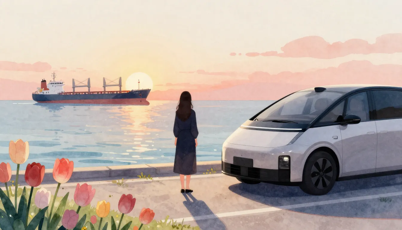 Watercolor style. A silhouette of a woman standing on a pier...