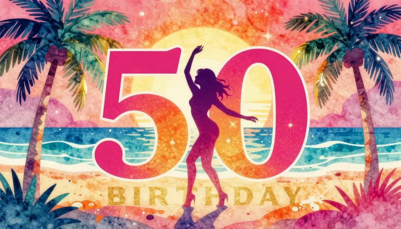 Vibrant watercolor style. Disco-funk album cover for a 50th ...