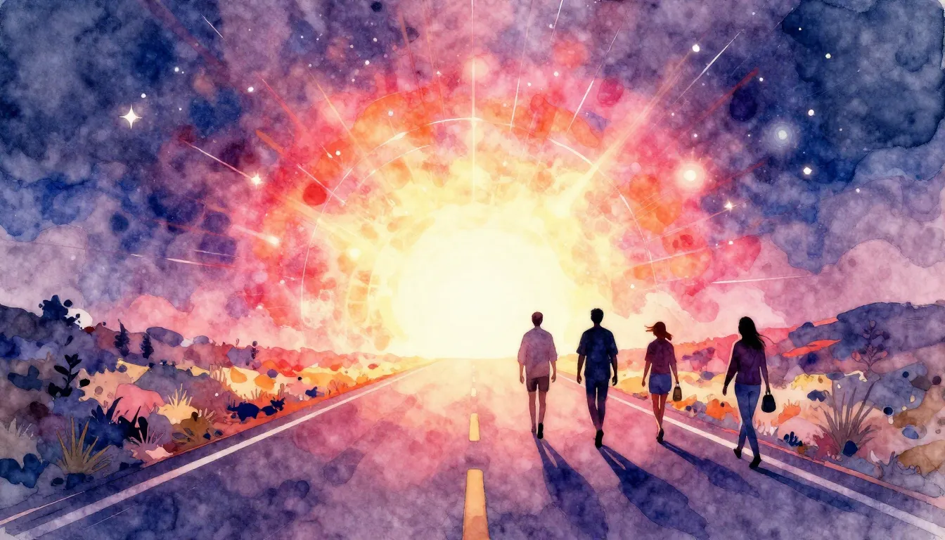 Vibrant watercolor style. Disco album cover, glowing light i...