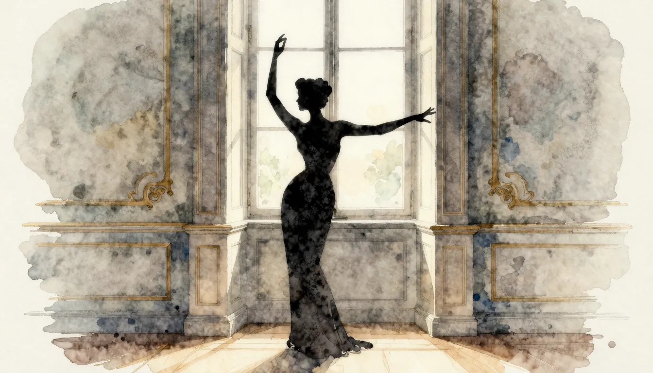 Watercolor style. A silhouette of a graceful woman standing ...