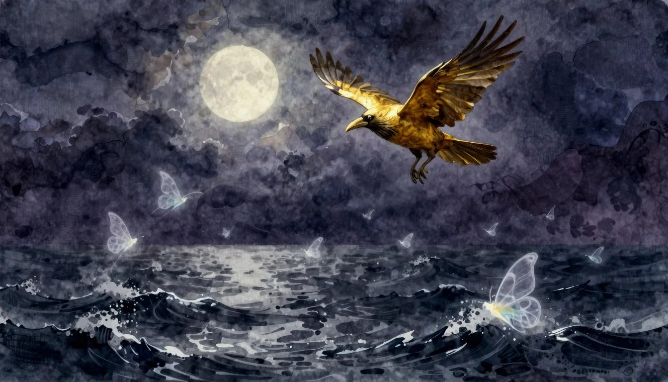 Vibrant watercolor style. A dark, dreamy digital painting of...