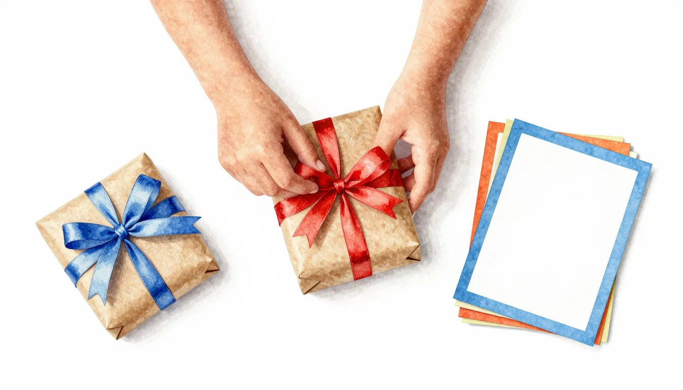 Watercolor style. Children's hands carefully packing small c...