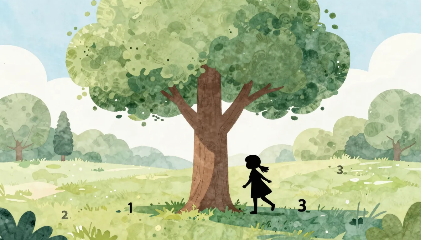 Watercolor style. A silhouette of a small girl playing hide ...