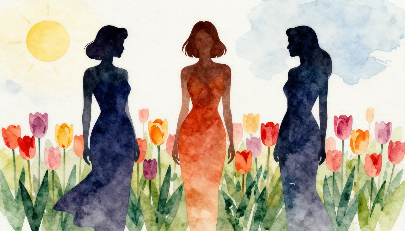 Watercolor style. Silhouettes of three elegant women standin...