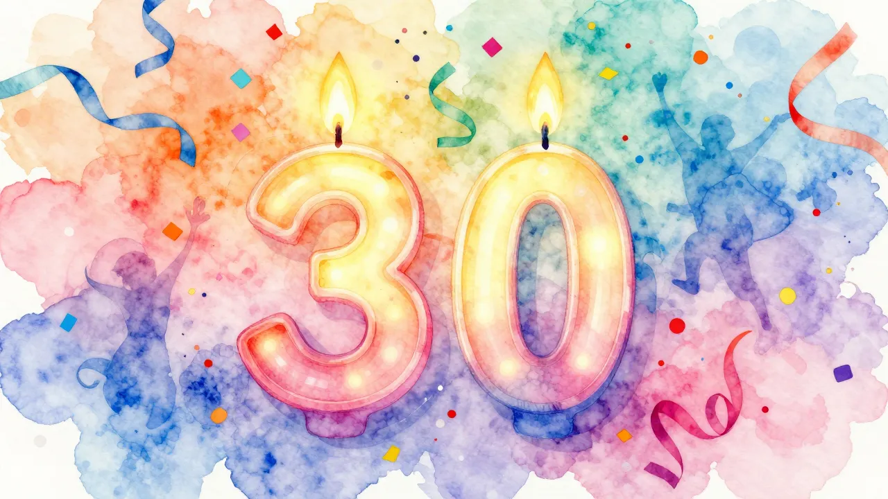 Vibrant watercolor style. A vibrant abstract birthday scene ...