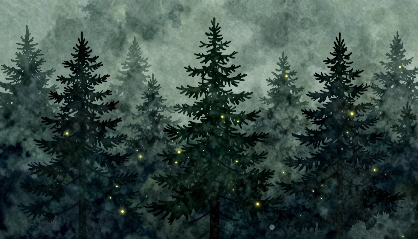 Watercolor style. A minimalist silhouette of a tall pine tre...