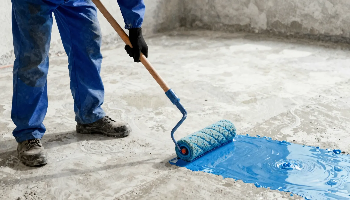 Watercolor style. Close-up of a professional waterproofing p...